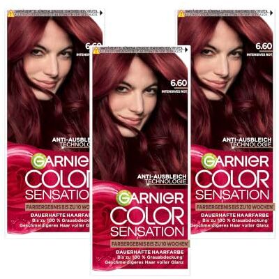 Garnier Color Sensation Permanente Haarfarbe 6.60 Intensives Rot 100% Grauabdeckung 10 Wochen Farbergebnis Geschmeidigeres Haar voller Glanz Garnier Color Sensation Permanente Haarfarbe 6.60 Intensives Rot 100% Grauabdeckung 10 Wochen Farbergebnis Geschmeidigeres Haar voller Glanz