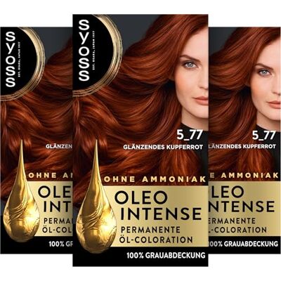 Syoss Oleo Intense Öl-Coloration 5-77 Glänzendes Kupferrot (3x130 ml), dauerhafte Haarfarbe mit pflegendem Öl schützt vor Haarschäden, für 100% Grauabdeckung, Coloration ohne Ammoniak Syoss Oleo Intense Öl-Coloration 5-77 Glänzendes Kupferrot (3x130 ml), dauerhafte Haarfarbe mit pflegendem Öl schützt vor Haarschäden, für 100% Grauabdeckung, Coloration ohne Ammoniak