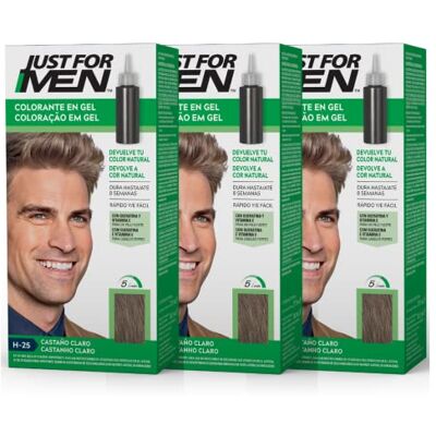Just for men Tinte Colorante en Gel, Coloración Masculina, Cubre Las Canas, Devuelve Tu Color Original Para Una Apariencia Natural Tono Castaño Claro, H25 (3 Pack) Just for men Tinte Colorante en Gel, Coloración Masculina, Cubre Las Canas, Devuelve Tu Color Original Para Una Apariencia Natural Tono Castaño Claro, H25 (3 Pack)