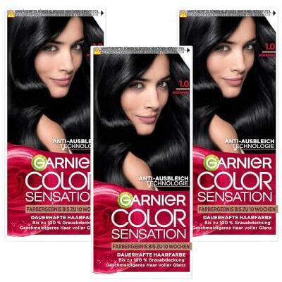 Garnier Color Sensation Permanente Haarfarbe 1.0 Schwarz 100% Grauabdeckung 10 Wochen Farbergebnis Geschmeidigeres Haar voller Glanz Garnier Color Sensation Permanente Haarfarbe 1.0 Schwarz 100% Grauabdeckung 10 Wochen Farbergebnis Geschmeidigeres Haar voller Glanz