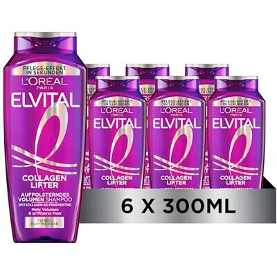 L'Oreal Paris L´Oréal Paris Elvital Collagen Lifter Aufpolsterndes Volumen Shampoo, Formel mit Kollagen-AS Fragmenten, für plattes, dünnes, feines Haar, 300ml (x6) L'Oreal Paris L´Oréal Paris Elvital Collagen Lifter Aufpolsterndes Volumen Shampoo, Formel mit Kollagen-AS Fragmenten, für plattes, dünnes, feines Haar, 300ml (x6)