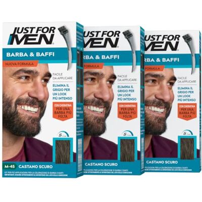 Just for men Barba & Baffi, Tinta Per Barba Uomo, Tintura Senza Ammoniaca, Elimina I Peli Grigi, Con Pettine Applicatore, Colore Castano Scuro, M45 (3 Pack) Just for men Barba & Baffi, Tinta Per Barba Uomo, Tintura Senza Ammoniaca, Elimina I Peli Grigi, Con Pettine Applicatore, Colore Castano Scuro, M45 (3 Pack)
