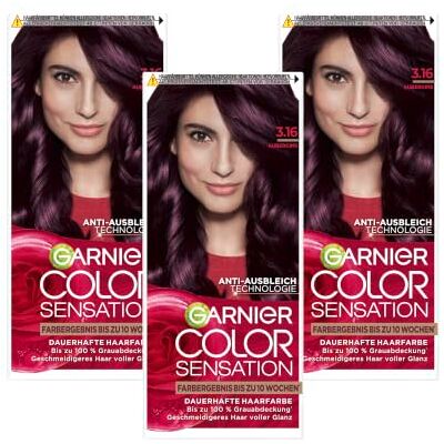 Garnier Color Sensation Permanente Haarfarbe 3.16 Aubergine 100% Grauabdeckung 10 Wochen Farbergebnis Geschmeidigeres Haar voller Glanz Garnier Color Sensation Permanente Haarfarbe 3.16 Aubergine 100% Grauabdeckung 10 Wochen Farbergebnis Geschmeidigeres Haar voller Glanz