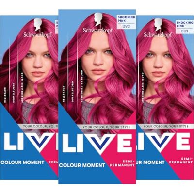 Schwarzkopf LIVE Colour Moment 093 Shocking Pink Semi-Permanent Hair Dye – Vibrant Pink Hair Colour, Temporary Fashion Hair Colour, Up to 15 Washes, Vegan Formula, No Ammonia PACK OF 3 Schwarzkopf LIVE Colour Moment 093 Shocking Pink Semi-Permanent Hair Dye – Vibrant Pink Hair Colour, Temporary Fashion Hair Colour, Up to 15 Washes, Vegan Formula, No Ammonia PACK OF 3