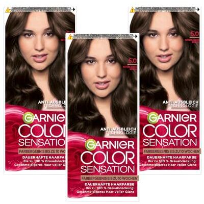 Garnier Color Sensation Permanente Haarfarbe 5.0 Natürliches Braun 100% Grauabdeckung 10 Wochen Farbergebnis Geschmeidigeres Haar voller Glanz Garnier Color Sensation Permanente Haarfarbe 5.0 Natürliches Braun 100% Grauabdeckung 10 Wochen Farbergebnis Geschmeidigeres Haar voller Glanz