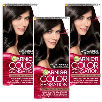 Garnier Color Sensation Permanente Haarfarbe 3.0 Dunkelbraun 100% Grauabdeckung 10 Wochen Farbergebnis Geschmeidigeres Haar voller Glanz Garnier Color Sensation Permanente Haarfarbe 3.0 Dunkelbraun 100% Grauabdeckung 10 Wochen Farbergebnis Geschmeidigeres Haar voller Glanz