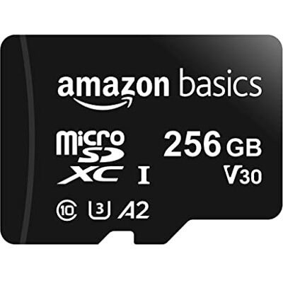 Amazon microSDXC-Speicherkarte mit Adapter in voller Größe, A2, U3, Lesegeschwindigkeit bis zu 100 MB/s, 256 GB, Schwarz Amazon microSDXC-Speicherkarte mit Adapter in voller Größe, A2, U3, Lesegeschwindigkeit bis zu 100 MB/s, 256 GB, Schwarz