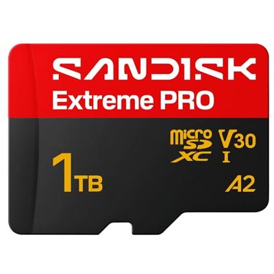 SanDisk Extreme PRO microSDXC 1 TB, UHS-I-Karte + SD Adapter (bis zu 250 MB/s Lesen, bis zu 170 MB/s Schreiben, 5K, 3K, 4K UHD, C10, V30, U3, A2) SanDisk Extreme PRO microSDXC 1 TB, UHS-I-Karte + SD Adapter (bis zu 250 MB/s Lesen, bis zu 170 MB/s Schreiben, 5K, 3K, 4K UHD, C10, V30, U3, A2)