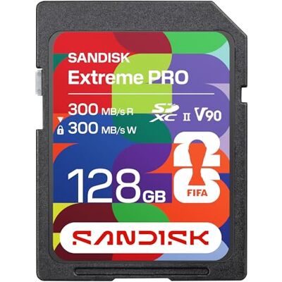 SanDisk SD UHS-II-Karte FIFA World Cup 2026 Edition 128 GB (bis zu 300 MB/s Lese- und Schreibgeschwindigkeiten, V90, 8K, App) SanDisk SD UHS-II-Karte FIFA World Cup 2026 Edition 128 GB (bis zu 300 MB/s Lese- und Schreibgeschwindigkeiten, V90, 8K, App)