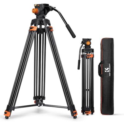 K&F CONCEPT Schwarz-Orange Aluminium 202cm Videostativ Heavy Duty Tripod Stativ, Fluidkopf, Schnellwechselplatte, Tragkraft 8kg für DSLR, Camcorder, Kameras VA3+BV70 K&F CONCEPT Schwarz-Orange Aluminium 202cm Videostativ Heavy Duty Tripod Stativ, Fluidkopf, Schnellwechselplatte, Tragkraft 8kg für DSLR, Camcorder, Kameras VA3+BV70