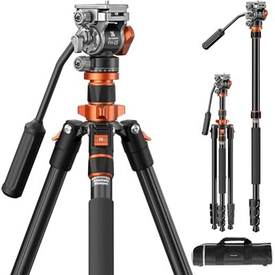K&F CONCEPT Schwarz-Orange Videostativ mit Fluidkopf, 200cm Video-Tripod, Stativ für unterwegs, Abnehmbares Einbeinstativ, Aluminium Reisestativ, O234A7+FH-03 K&F CONCEPT Schwarz-Orange Videostativ mit Fluidkopf, 200cm Video-Tripod, Stativ für unterwegs, Abnehmbares Einbeinstativ, Aluminium Reisestativ, O234A7+FH-03