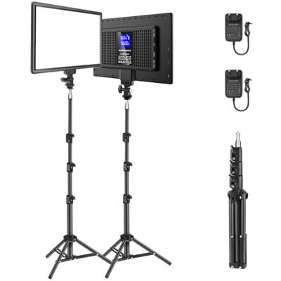 NEEWER Basics 13" LED Videolicht Panel, 2 Pack Studiolicht Set mit Stativständern, Bi Farbe Foto Key Light für Streaming Fotografie Podcast Aufnahme, 2400Lux 3200-5600K CRI97+ 8000mAh, NL-192B NEEWER Basics 13" LED Videolicht Panel, 2 Pack Studiolicht Set mit Stativständern, Bi Farbe Foto Key Light für Streaming Fotografie Podcast Aufnahme, 2400Lux 3200-5600K CRI97+ 8000mAh, NL-192B