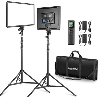 NEEWER 18" LED Videolicht Panel Set, Streaming licht mit 2 STK 45W Dimmbar Zweifarbig, mit Fernbedienung & Lichtständer, 3200K-5600K Weiches Videoleuchte CRI 97+ 4800Lux für YouTube Kamera Fotografie NEEWER 18" LED Videolicht Panel Set, Streaming licht mit 2 STK 45W Dimmbar Zweifarbig, mit Fernbedienung & Lichtständer, 3200K-5600K Weiches Videoleuchte CRI 97+ 4800Lux für YouTube Kamera Fotografie