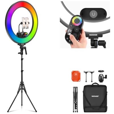 NEEWER RL45C 18" 45W RGB LED Ringlicht Edge Lit Licht mit Handy Stativ Fernbedienung CRI95+ 3100lux/0,5m 2500K-10000K 360° Vollfarben App/2,4G Steuerung Kompatibel mit iPhone Selfie Make up Videos NEEWER RL45C 18" 45W RGB LED Ringlicht Edge Lit Licht mit Handy Stativ Fernbedienung CRI95+ 3100lux/0,5m 2500K-10000K 360° Vollfarben App/2,4G Steuerung Kompatibel mit iPhone Selfie Make up Videos