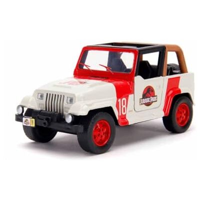 Jada Toys Jurassic Park Jeep Wrangler, Modellauto, Spielzeugauto, Türen zum Öffnen, Maßstab 1:32, Mehrfarbig Jada Toys Jurassic Park Jeep Wrangler, Modellauto, Spielzeugauto, Türen zum Öffnen, Maßstab 1:32, Mehrfarbig