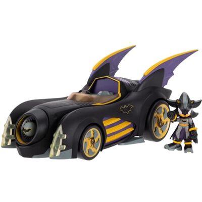 Sonic The Hedgehog DC x Sonic Shadow als Batman mit 6 cm Batmobil-Actionfigur, offiziell lizenziert von Jakks Pacific, interaktives Fahrzeug mit Projektilabschuss und drehbarer Turbine Sonic The Hedgehog DC x Sonic Shadow als Batman mit 6 cm Batmobil-Actionfigur, offiziell lizenziert von Jakks Pacific, interaktives Fahrzeug mit Projektilabschuss und drehbarer Turbine