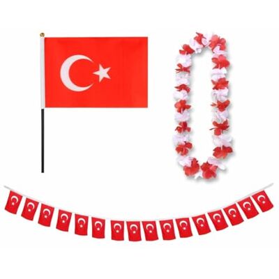 Sonia Originelli Türkei Fan-Set 9 mit Tischfahne, Girlande und Hawaiikette Fanartikel in der türkischen Nationalflagge für WM, EM und Events Sonia Originelli Türkei Fan-Set 9 mit Tischfahne, Girlande und Hawaiikette Fanartikel in der türkischen Nationalflagge für WM, EM und Events
