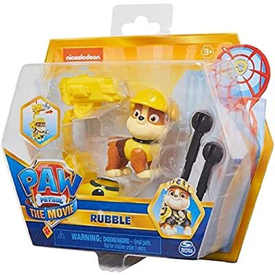 PAW PATROL , Movie Collectible Rubble Action Figure with Clip-on Backpack and 2 Projectiles, Kids' Toys for Ages 3 and up PAW PATROL , Movie Collectible Rubble Action Figure with Clip-on Backpack and 2 Projectiles, Kids' Toys for Ages 3 and up