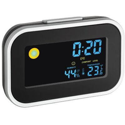 TFA Dostmann Digitalwecker mit Raumklima, 60.2015, Höchst- und Tiefstwerte, beleuchtetes Farbdisplay, mit Wettersymbol, schwarz, (L) 120 x (B) 35 x (H) 78 mm TFA Dostmann Digitalwecker mit Raumklima, 60.2015, Höchst- und Tiefstwerte, beleuchtetes Farbdisplay, mit Wettersymbol, schwarz, (L) 120 x (B) 35 x (H) 78 mm