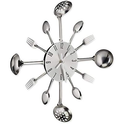 Relaxdays Wanduhr Besteck, Küchenuhr Löffel, Gabel & Kelle, Ø 40 cm, batteriebetrieben, mit Ticken, Besteckuhr, silber Relaxdays Wanduhr Besteck, Küchenuhr Löffel, Gabel & Kelle, Ø 40 cm, batteriebetrieben, mit Ticken, Besteckuhr, silber