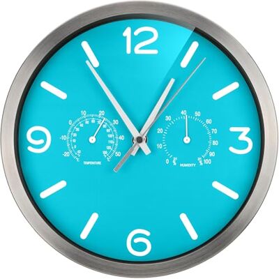 Bresser Funkuhr Wanduhr MyTime ND Thermo-Hygro mit geräuschlosem Funkuhrwerk, Edelstahlrahmen und Anzeige für Temperatur und Luftfeuchtigkeit, hellblau, 250 x 250 mm Bresser Funkuhr Wanduhr MyTime ND Thermo-Hygro mit geräuschlosem Funkuhrwerk, Edelstahlrahmen und Anzeige für Temperatur und Luftfeuchtigkeit, hellblau, 250 x 250 mm