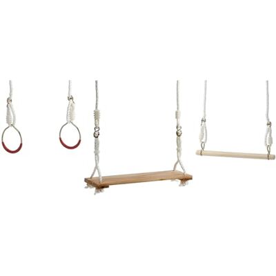 Idena 40394 Schaukel Set aus Holz mit Brettschaukel, Trapez und Ringen, für Kinder ab 5 Jahren, mit verstellbaren Halteseilen und Stahlringen, Tragkraft bis 50 kg Idena 40394 Schaukel Set aus Holz mit Brettschaukel, Trapez und Ringen, für Kinder ab 5 Jahren, mit verstellbaren Halteseilen und Stahlringen, Tragkraft bis 50 kg