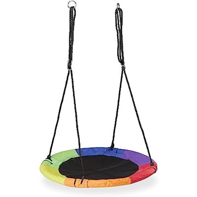 Relaxdays Nestschaukel, Ø 100 cm, Kinder & Erwachsene, höhenverstellbar, bis 150 kg, Outdoor Hängeschaukel Garten, bunt Relaxdays Nestschaukel, Ø 100 cm, Kinder & Erwachsene, höhenverstellbar, bis 150 kg, Outdoor Hängeschaukel Garten, bunt