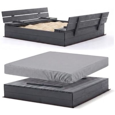 Sunwood Sandkasten aus Holz 120x120 Imprägniert oder Unbehandelt Sandbox mit Abdeckung Sitzbänken Deckel Plane Sandkiste Sandkastenvlies (120x120 Anthrazit) Sunwood Sandkasten aus Holz 120x120 Imprägniert oder Unbehandelt Sandbox mit Abdeckung Sitzbänken Deckel Plane Sandkiste Sandkastenvlies (120x120 Anthrazit)