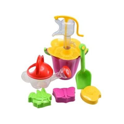 GOWI Blumen Pumpenset 9-teilig – Sandspielzeug mit Tulpen-Eimer, Wasserpumpe & Gießkanne – Sandkasten Set mit Schaufel & Förmchen – inkl. Netztasche – Strandspielzeug für Kinder GOWI Blumen Pumpenset 9-teilig – Sandspielzeug mit Tulpen-Eimer, Wasserpumpe & Gießkanne – Sandkasten Set mit Schaufel & Förmchen – inkl. Netztasche – Strandspielzeug für Kinder