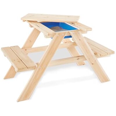 PINOLINO Matsch-Nicki Kindersitzgruppe 2er mit Kunststoffwanne -Matschküche & Wasserspieltisch für den Garten Matschtisch aus Naturholz, Kindergartenmöbel ab 2 Jahren, Outdoor-Tisch 51 x 79 x 51 cm PINOLINO Matsch-Nicki Kindersitzgruppe 2er mit Kunststoffwanne -Matschküche & Wasserspieltisch für den Garten Matschtisch aus Naturholz, Kindergartenmöbel ab 2 Jahren, Outdoor-Tisch 51 x 79 x 51 cm
