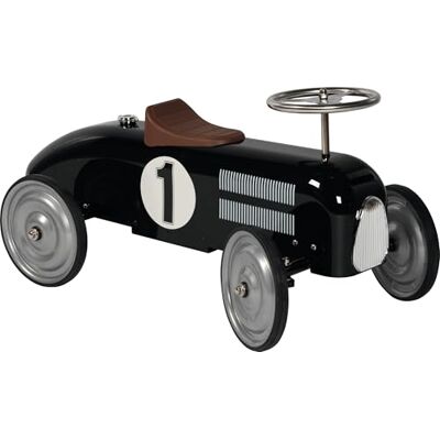 goki 14164 Rutscherfahrzeug Oldtimer Schwarz, Laufauto aus Metall & Kunststoff mit Gummireifen, bis 25kg belastbar, Babyrutscher inkl. Lenkrad und Startnummer 1, Maße 73 x 35 x 40cm, ab 1 Jahr goki 14164 Rutscherfahrzeug Oldtimer Schwarz, Laufauto aus Metall & Kunststoff mit Gummireifen, bis 25kg belastbar, Babyrutscher inkl. Lenkrad und Startnummer 1, Maße 73 x 35 x 40cm, ab 1 Jahr