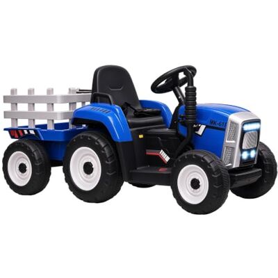 HOMCOM Elektrischer Traktor mit abnehmbar Anhänger 2,4G Fernbedienung Blau Kinder Aufsitztraktor, Kinder Elektroauto mit Sanftanlauf MP3, 3-6KM/H Kinderfahrzeug mit Scheinwerfer, für 3-6 Jahre HOMCOM Elektrischer Traktor mit abnehmbar Anhänger 2,4G Fernbedienung Blau Kinder Aufsitztraktor, Kinder Elektroauto mit Sanftanlauf MP3, 3-6KM/H Kinderfahrzeug mit Scheinwerfer, für 3-6 Jahre