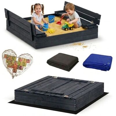 Sunwood Premium Massivholz Sandkasten Imprägniert mit Sitzbänken & Deckel Anthrazit Grau inkl. Sandkastenvlies & Abdeckplane Sandkiste (Antrazit, 120 x120 cm) Sunwood Premium Massivholz Sandkasten Imprägniert mit Sitzbänken & Deckel Anthrazit Grau inkl. Sandkastenvlies & Abdeckplane Sandkiste (Antrazit, 120 x120 cm)