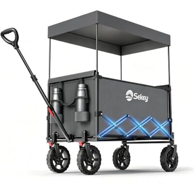 Sekey XXL Bollerwagen Faltbar Kinder S4018 150L 150KG, Handwagen mit Dach Transportwagen mit Sonnenschutz, Faltbollerwagen mit Geländereifen mit Bremse für Ausflug Strand Camping, Grau Sekey XXL Bollerwagen Faltbar Kinder S4018 150L 150KG, Handwagen mit Dach Transportwagen mit Sonnenschutz, Faltbollerwagen mit Geländereifen mit Bremse für Ausflug Strand Camping, Grau