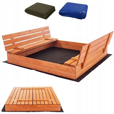 SunWood Premium Sandkasten 140x140 cm Imprägniert inkl. Video Anleitung für Montage Sandbox mit Abdeckung Sitzbänken Deckel Plane Sandkiste, Holz Sandkastenvlies XXL SunWood Premium Sandkasten 140x140 cm Imprägniert inkl. Video Anleitung für Montage Sandbox mit Abdeckung Sitzbänken Deckel Plane Sandkiste, Holz Sandkastenvlies XXL