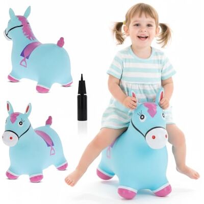 sun baby Hüpftiere ab 1 Jahr mit Pumpe aufblasbares Hüpfspielzeug aus Hochwertigem und Strapazierfähigem Gummi, Verschiedene Designs (Blau-rosa Hengst) sun baby Hüpftiere ab 1 Jahr mit Pumpe aufblasbares Hüpfspielzeug aus Hochwertigem und Strapazierfähigem Gummi, Verschiedene Designs (Blau-rosa Hengst)