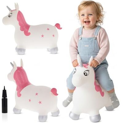 sun baby Hüpftiere ab 1 Jahr mit Pumpe aufblasbares Hüpfspielzeug aus Hochwertigem und Strapazierfähigem Gummi, Verschiedene Designs (Weißes Einhorn) sun baby Hüpftiere ab 1 Jahr mit Pumpe aufblasbares Hüpfspielzeug aus Hochwertigem und Strapazierfähigem Gummi, Verschiedene Designs (Weißes Einhorn)