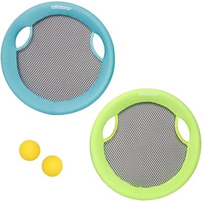 alldoro 2 in 1 Beachball-Set & Wurfscheibe, 2 Schläger Ø 40 cm & 2 Bälle Wurfspiel für draußen, Netzball-Set mit Handtrampolin, für Kinder ab 5 Jahren, Outdoor-Spiel für Garten, Strand & Pool alldoro 2 in 1 Beachball-Set & Wurfscheibe, 2 Schläger Ø 40 cm & 2 Bälle Wurfspiel für draußen, Netzball-Set mit Handtrampolin, für Kinder ab 5 Jahren, Outdoor-Spiel für Garten, Strand & Pool