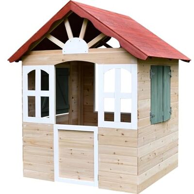 dobar ® Kinder-Spielhaus aus Holz mit Fenster und Türen Spielhaus Outdoor Bausatz mit einfachem Aufbau Kinderhaus für Garten Rot 115 x 102 x 125 cm dobar ® Kinder-Spielhaus aus Holz mit Fenster und Türen Spielhaus Outdoor Bausatz mit einfachem Aufbau Kinderhaus für Garten Rot 115 x 102 x 125 cm