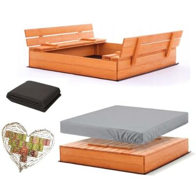 Sunwood Sandkasten aus Holz 120x120 Imprägniert mit Premium Wasserfeste Abdeckung Oxford Sandbox Sitzbänken Deckel Sandkiste Sandkastenvlies Sunwood Sandkasten aus Holz 120x120 Imprägniert mit Premium Wasserfeste Abdeckung Oxford Sandbox Sitzbänken Deckel Sandkiste Sandkastenvlies
