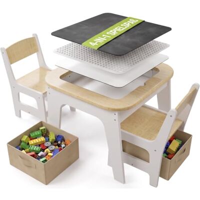 Juskys Kindersitzgruppe Milou Natur, Kindertisch mit 2 Stühlen 4-in-1 Spieltisch & Maltisch zum Malen, Basteln, Bauen, 2 Wendeplatten, Stauraum, Kinderzimmer, ab 3 Jahren Juskys Kindersitzgruppe Milou Natur, Kindertisch mit 2 Stühlen 4-in-1 Spieltisch & Maltisch zum Malen, Basteln, Bauen, 2 Wendeplatten, Stauraum, Kinderzimmer, ab 3 Jahren