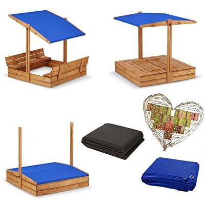 Sunwood Sandkasten Imprägniert mit Dach inkl. Video Anleitung für Montage mit Sonnenschutz UV-Schutz Sandbox mit Abdeckung mit Sitzbänken mit Deckel mit Plane Sandkiste Sandkastenvlies Holz 120x120 140x140 XL Sunwood Sandkasten Imprägniert mit Dach inkl. Video Anleitung für Montage mit Sonnenschutz UV-Schutz Sandbox mit Abdeckung mit Sitzbänken mit Deckel mit Plane Sandkiste Sandkastenvlies Holz 120x120 140x140 XL