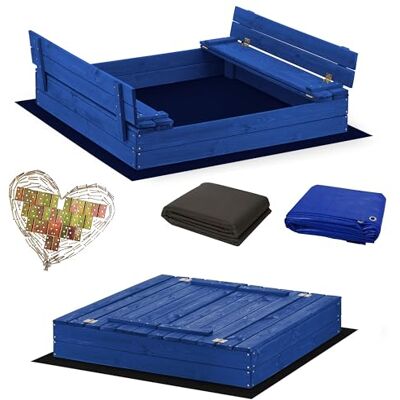 Sunwood Magus Sandkasten Imprägniert Blau120 x 120 Premium Sandbox mit Abdeckung Sitzbänken Deckel Plane Sandkiste Holz Kiefer Sandkastenvlies XL XXL Sunwood Magus Sandkasten Imprägniert Blau120 x 120 Premium Sandbox mit Abdeckung Sitzbänken Deckel Plane Sandkiste Holz Kiefer Sandkastenvlies XL XXL