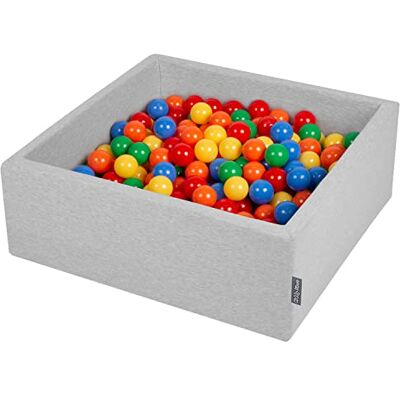 KiddyMoon Bällebad 90X30cm/300 Bälle ∅ 7Cm Bällepool Mit Bunten Bällen Für Babys Kinder Quadrat, Hellgrau:Gelb/Grün/Rot/Orange KiddyMoon Bällebad 90X30cm/300 Bälle ∅ 7Cm Bällepool Mit Bunten Bällen Für Babys Kinder Quadrat, Hellgrau:Gelb/Grün/Rot/Orange