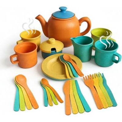 alldoro Kinderküchen Teeservice mit Besteck, 32-teiliges Spielküchenzubehör Set aus nachhaltigem Kunststoff-Weizenstroh, Rollenspiel-Zubehör, für Kinder ab 3 Jahren, Indoor & Outdoor alldoro Kinderküchen Teeservice mit Besteck, 32-teiliges Spielküchenzubehör Set aus nachhaltigem Kunststoff-Weizenstroh, Rollenspiel-Zubehör, für Kinder ab 3 Jahren, Indoor & Outdoor
