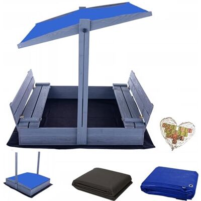 Sunwood Magus Sandkasten Imprägniert mit Dach inkl. Video Anleitung für Montage Sonnenschutz UV-Schutz Sandbox mit Abdeckung mit Sitzbänken mit Plane Sandkiste Holz 120x120 140x140 XL, IMP-2024, Grau Sunwood Magus Sandkasten Imprägniert mit Dach inkl. Video Anleitung für Montage Sonnenschutz UV-Schutz Sandbox mit Abdeckung mit Sitzbänken mit Plane Sandkiste Holz 120x120 140x140 XL, IMP-2024, Grau
