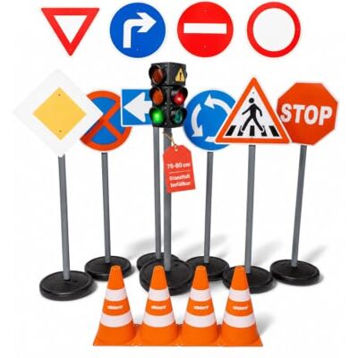 alldoro XXL Verkehrsset, 10 Verkehrsschilder (75 cm), 1 Ampel & 4 Pylonen stabil durch befüllbare Standfüße, großes Set für Kinder ab 3, Kita, Verkehrserziehung, Parcours & Spiel, indoor & outdoor alldoro XXL Verkehrsset, 10 Verkehrsschilder (75 cm), 1 Ampel & 4 Pylonen stabil durch befüllbare Standfüße, großes Set für Kinder ab 3, Kita, Verkehrserziehung, Parcours & Spiel, indoor & outdoor