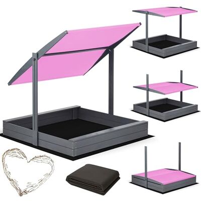 Sunwood Sandkasten mit Dach 140x140 150x150 Imprägniert Modell 2025 mit Sonnenschutz mit UV 100+ Schutz Sandbox mit Sandkastenvlies Holz, Sandkiste Sandbox Anthrazit (140x140 Dach Rosa) Sunwood Sandkasten mit Dach 140x140 150x150 Imprägniert Modell 2025 mit Sonnenschutz mit UV 100+ Schutz Sandbox mit Sandkastenvlies Holz, Sandkiste Sandbox Anthrazit (140x140 Dach Rosa)