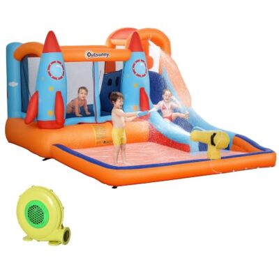 Outsunny Aufblasbare Hüpfburg mit Rutsche Mehrfarbig 350 x 250 x 185 cm Für 4 Kinder, Burg Springburg mit Gebläse, Spielburg Spielhaus, Für 3-8 Jahre, Raketenmuster, Oxford-, Polyester-Gewebe Outsunny Aufblasbare Hüpfburg mit Rutsche Mehrfarbig 350 x 250 x 185 cm Für 4 Kinder, Burg Springburg mit Gebläse, Spielburg Spielhaus, Für 3-8 Jahre, Raketenmuster, Oxford-, Polyester-Gewebe