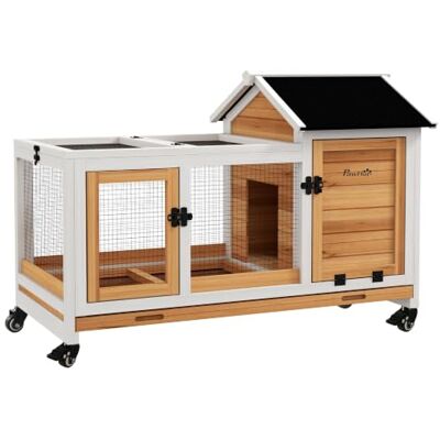 PawHut Zwergkaninchenstall aus Holz mit Rädern 108 x 58 x 73,5 cm Gelb Kleintierstall mit Freilaufgehege, Klappdach, Zwergkaninchenkäfig mit Ausziehbarem Tablett, für Indoor, Outdoor PawHut Zwergkaninchenstall aus Holz mit Rädern 108 x 58 x 73,5 cm Gelb Kleintierstall mit Freilaufgehege, Klappdach, Zwergkaninchenkäfig mit Ausziehbarem Tablett, für Indoor, Outdoor